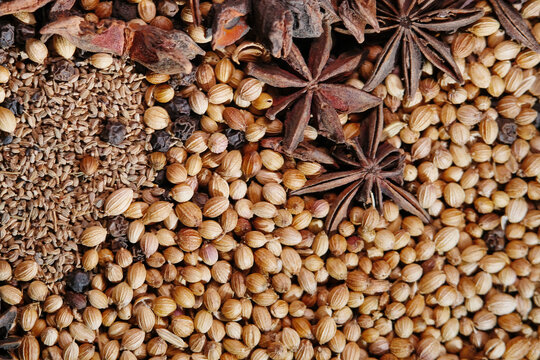 Top view shot of spices and herb usually used in Malaysian dish
