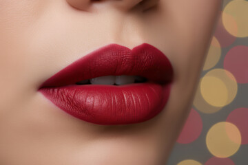 Naklejka premium Womans lips with vibrant red lipstick