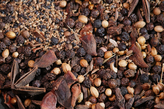 Top view shot of spices and herb usually used in Malaysian dish