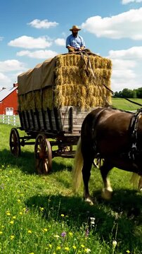 Farmer Loading Hay/Carrying Bale/Countryside