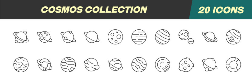 Collection of Line Icons of Cosmos and Planet. Suitable for books, stores, shops. Editable stroke in minimalistic outline style. Symbol for design © Dilia Almukhambetova