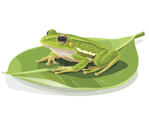 Fototapeta premium Green Frog Sitting on a Leaf A Detailed Vector Illustration on a White Background