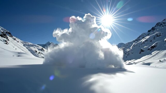 Snow explosion in mountain valley