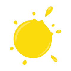 Yellow Juice Splash Flat Vector with Citrus Liquid Drops and Abstract Paint Blot Shape for Branding Packaging and Modern Design