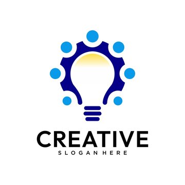 Gear lamp creative human logo design template