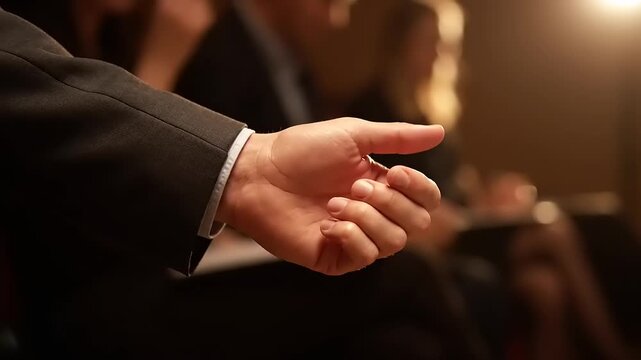 Man in Suit Gesturing with Hand.