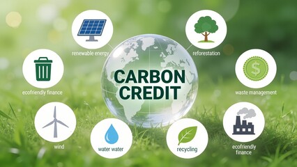 Carbon credit concept with environmental icons