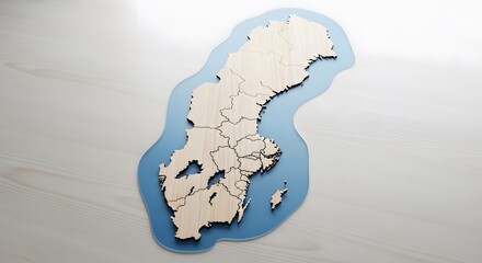 Detailed Wooden Map of Sweden with Administrative Divisions