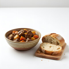 Realistic scouse stew served with crusty bread on the side