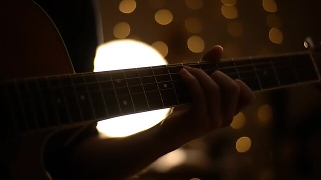 Person Playing Guitar in Dimly Lit Room 1.