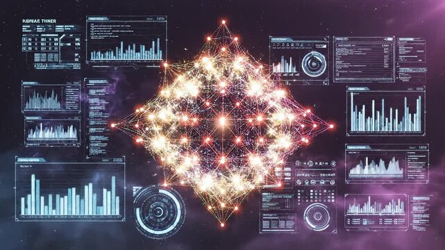 Futuristic Data Network Visualization with Neon Lights in Motion.