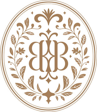 Circular ornate frame with central stylized initial bb and floral accents in a classic style