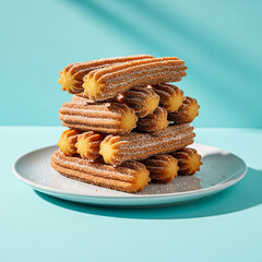 Gourmet Churros Stack on Pastel Turquoise