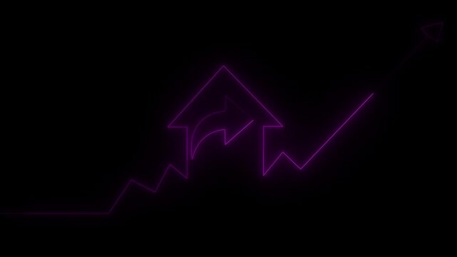 neon home man business graph icon animation. saber video business chart growth, on black background. Glowing Neon Trend Icon, Symbol of Growth and Modern Popularity, Video .4k Video
