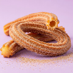Churros with Cinnamon Sugar on Pastel Lilac