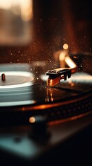 Obraz premium Vinyl Serenade: A close-up shot of a turntable playing a vinyl record, capturing the tactile beauty of music in its purest form.