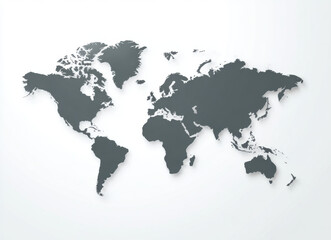 Obraz premium Flat gray world map illustration on white background, showcasing continents and oceans in minimalist design. This vector graphic is ideal for educational and decorative purposes