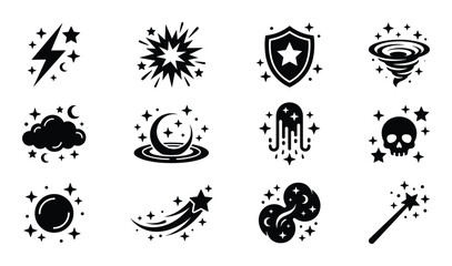 Collection of magic icon design element vector illustration on transparent background isolated © GoDesigner