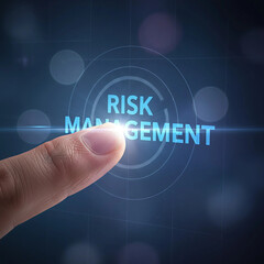 Naklejka premium Finger touching blue RISK MANAGEMENT text on digital interface