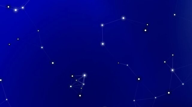 Abstract blue plexus network motion background with geometric connecting white dots and lines for technology science data visualization or digital communication loop