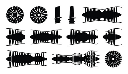 Set of jet engine design for aviation industry and aerospace engineering on transparent backdrop © GoDesigner