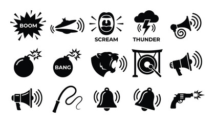 Sound effects vector design set with boom scream thunder and bomb isolated on transparent background © GoDesigner