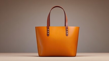 Stylish Orange Tote Bag with Brown Handles on a Simple Background for Fashion and Accessories Promotion