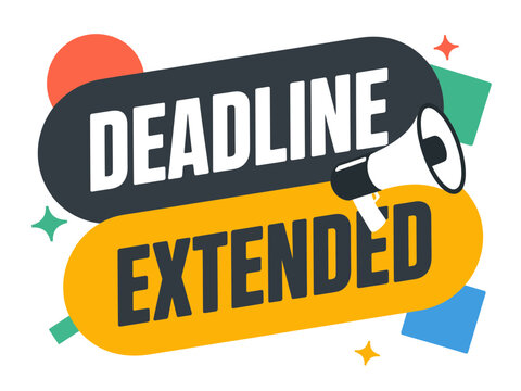 A colorful vector graphic announcing a deadline extension with a megaphone