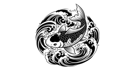 Traditional Japanese koi fish circular swimming pattern with intricate swirls