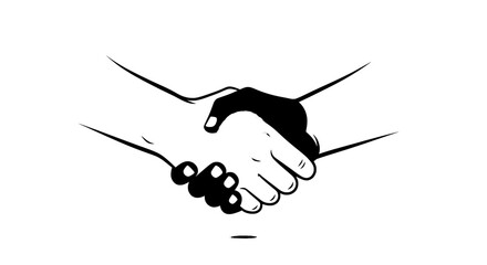 Two hands shaking in a minimalist black and white line drawing