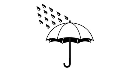 open umbrella with falling raindrops in monochrome line drawing style