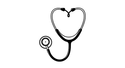 Black and white line drawing of a stethoscope shaped like a he