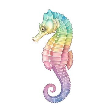 Vibrant Watercolor Seahorse Illustration with Rainbow Colors.