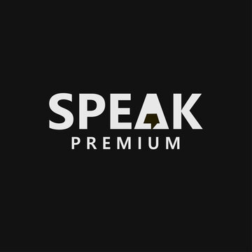 Modern "SPEAK PREMIUM" Typographic Logo with Stylized Letter A Symbolizing Speech and Progress.