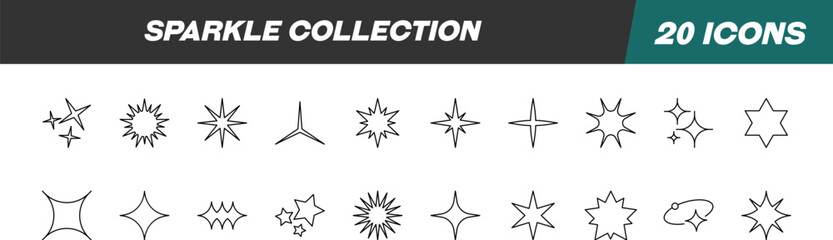 Collection of Line Icons of Sparkles. Suitable for books, stores, shops. Editable stroke in minimalistic outline style. Symbol for design © Dilia Almukhambetova