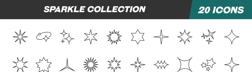 Collection of Icons of Sparkles. Suitable for books, stores, shops. Editable stroke in minimalistic outline style. Symbol for design © Dilia Almukhambetova