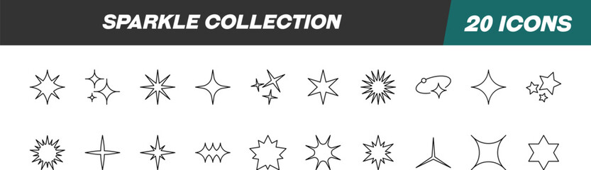 Collection of Icons of Sparkles for Shops and Stores. Suitable for books, stores, shops. Editable stroke in minimalistic outline style. Symbol for design © Dilia Almukhambetova