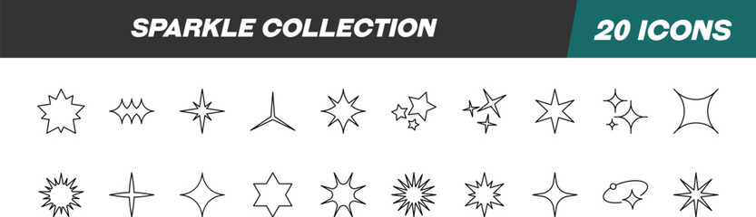 Collection of icons of Sparkles for Advertisement. Suitable for books, stores, shops. Editable stroke in minimalistic outline style. Symbol for design © Dilia Almukhambetova