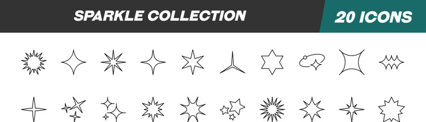 Collection of Signs of Sparkles. Suitable for books, stores, shops. Editable stroke in minimalistic outline style. Symbol for design © Dilia Almukhambetova