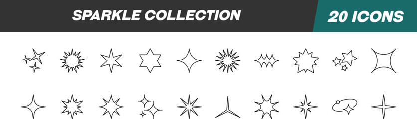 Collection of Line Signs of Sparkles. Suitable for books, stores, shops. Editable stroke in minimalistic outline style. Symbol for design © Dilia Almukhambetova