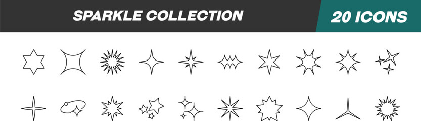 Line Signs of Sparkles for Advertisement. Suitable for books, stores, shops. Editable stroke in minimalistic outline style. Symbol for design © Dilia Almukhambetova