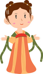 Cute Cartoon Chinese Girl in Traditional Hanfu Dress