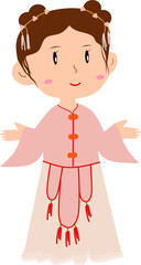 Cute Cartoon Girl in Traditional Pink Asian Attire in Chinese New Year 