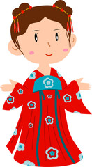 Adorable Cartoon Chinese Girl in Traditional Red Hanfu Dress illustration 