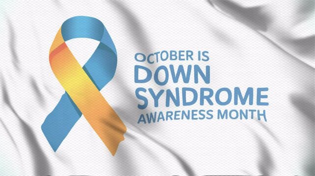 Animated video about October is Down Syndrome Awareness Month. With a wavy flag style, suitable for campaigns. Motion graphics, seamless loop.