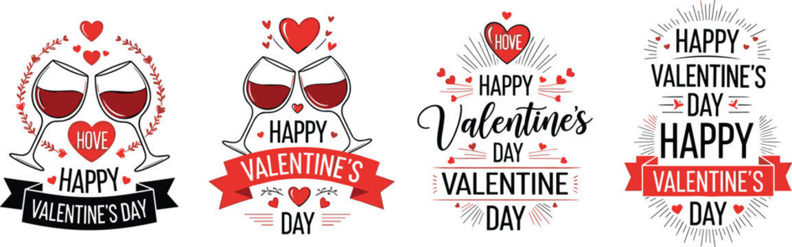 Valentine's Day Celebrations with Hearts and Lips Illustrations in Various Designs