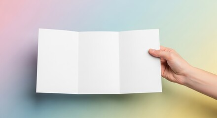 Obraz premium Hand holding open blank brochure 1.