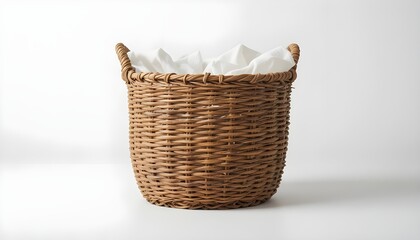 Obraz premium Rustic wicker basket in clean modern composition, white background
