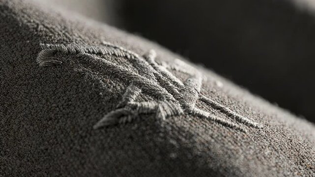 Medium shot of closeup contrast thread stitching as decorative logo enhancement on stylish garment emphasizing texture and subtle branding technique.