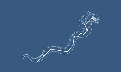 ネイビー色の背景に浮かぶうみへび座のイラスト（白線でヒドラの絵と星座線）